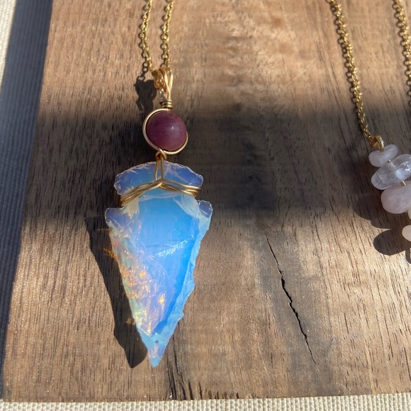 Oposite & Rhodonite Wire Wrapped Necklace - Picture 4 of 5